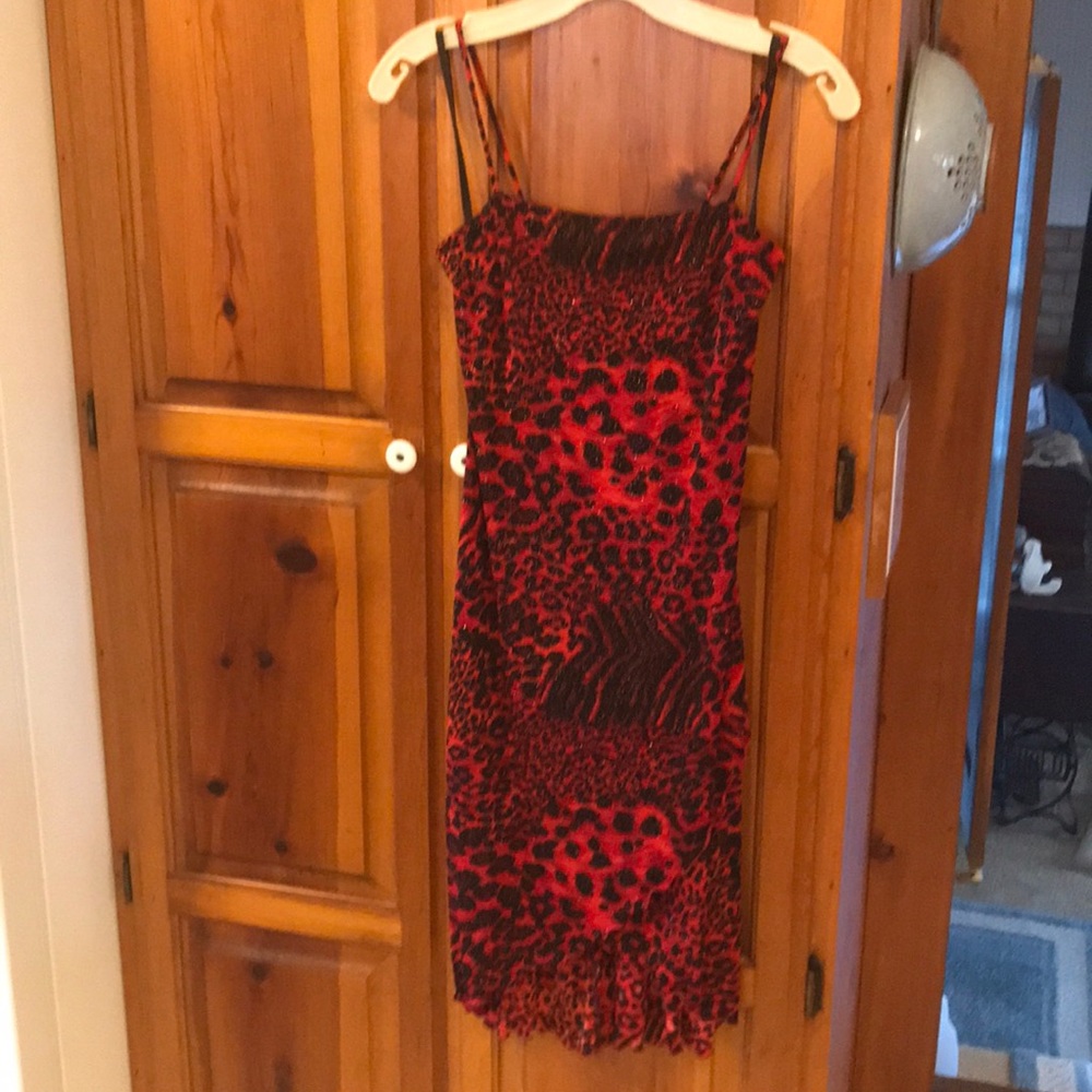 Red animal print dress